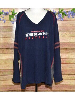NWT Majestic Womens NFL Houston Texans Long Sleeve T-Shirt Top Size 3X V-Neck
